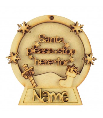 Laser Cut Personalised 3D Snowglobe Christmas Bauble - 100mm Size - Santa Please Stop Here For...